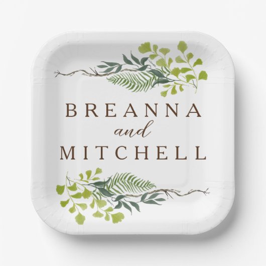 Fern Eucalyptus Hand-Drawn Greenery Wedding Papieren Bordje (Voorkant)