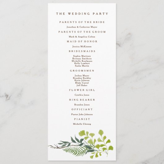 Fern Eucalyptus Hand-Drawn Greenery Wedding Programma (Achterkant)