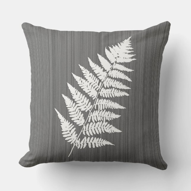 Fern Frond, wit op houtskool, grijs/grijs Kussen (Voorkant)