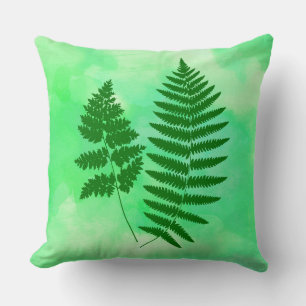 Fern Fronds, Groen op Waterverf achtergrond Kussen