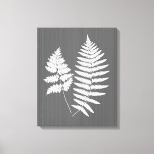 Fern Fronds, White on Charcoal Grey / Grey Canvas Afdruk