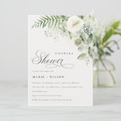 Fern Green Blanc Floral Couples Douche Invitation (Debout devant)