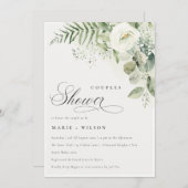 Fern Green Blanc Floral Couples Douche Invitation (Devant / Derrière)