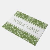 Fern Green en White Damask Welcome Deurmat (Schuin)