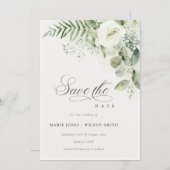Fern Green Floral Blanc Sauvez La Date Invitation (Devant / Derrière)