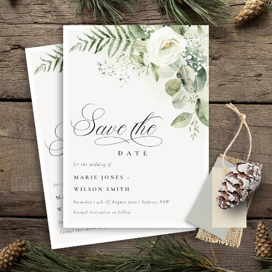 Fern Green Floral Blanc Sauvez La Date Invitation