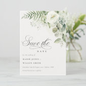Fern Green Floral Blanc Sauvez La Date Invitation (Debout devant)