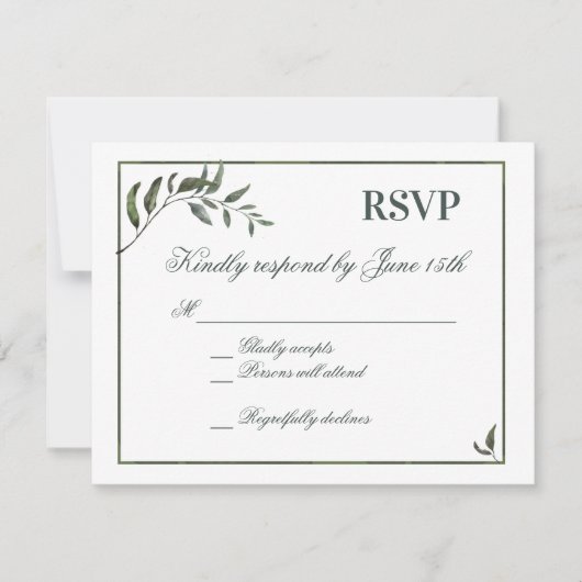 Fern Green Willow Branch Elegant Bruiloft RSVP (Voorkant)