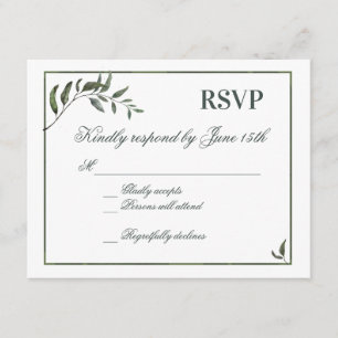 Fern Green Willow Branch Elegant Bruiloft RSVP Kaartje