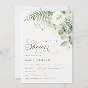Fern Greenery White Floral Couples Shower Invite Bedankkaart