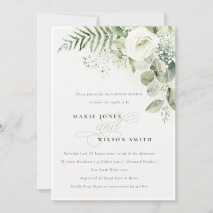 Fern Greenery White Floral Couples Shower Invite Bedankkaart