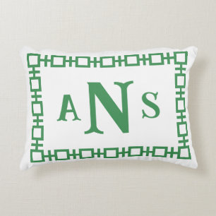 Fern Groen Vierkant Grieks Key Monogram Accent Kussen