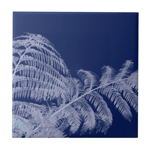 Fern Leaves Texture Sketch White Blue Tegeltje (Voorkant)