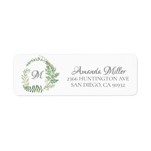 Fern Wreath Monogram Floral Retouradres Etiket (Voorkant)