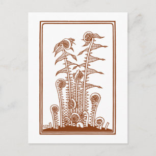 Ferns (1920) van Julie de Graag  Woodcut Briefkaart