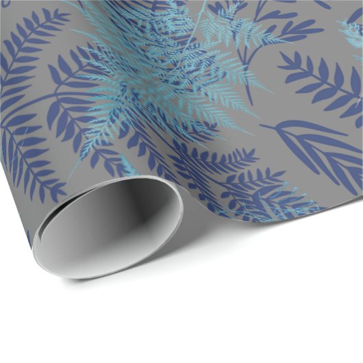 Ferns in Blue and Turquoise Wrapping Paper Cadeaupapier (Rol Hoek)