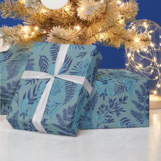 Ferns in Blue and Turquoise Wrapping Paper Cadeaupapier