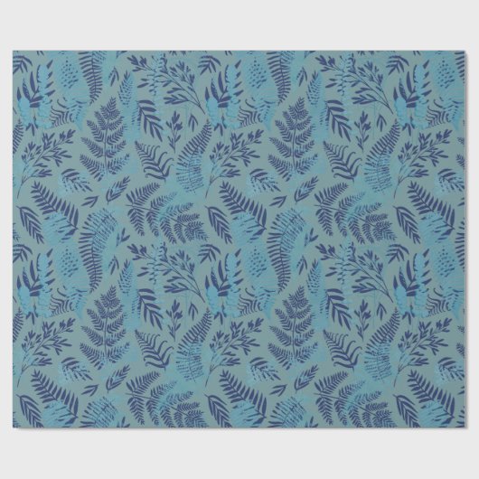 Ferns in Blue and Turquoise Wrapping Paper Cadeaupapier (Vlak)