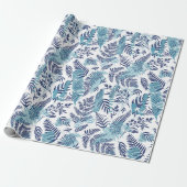 Ferns in Blue and White Wrapping Paper Cadeaupapier (Uitgerold)