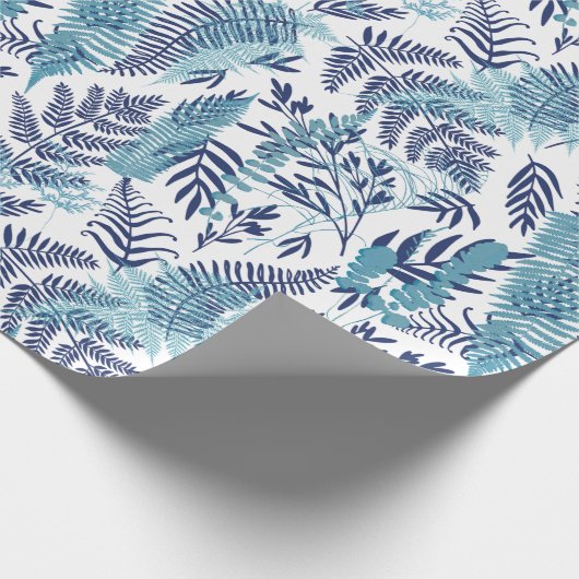 Ferns in Blue and White Wrapping Paper Cadeaupapier (Hoek)