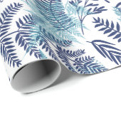 Ferns in Blue and White Wrapping Paper Cadeaupapier (Rol Hoek)