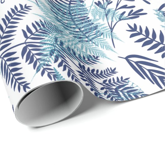 Ferns in Blue and White Wrapping Paper Cadeaupapier (Rol Hoek)