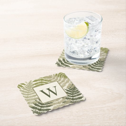 Ferns Pattern Custom Monogram  Kartonnen Onderzetters (Insitu)