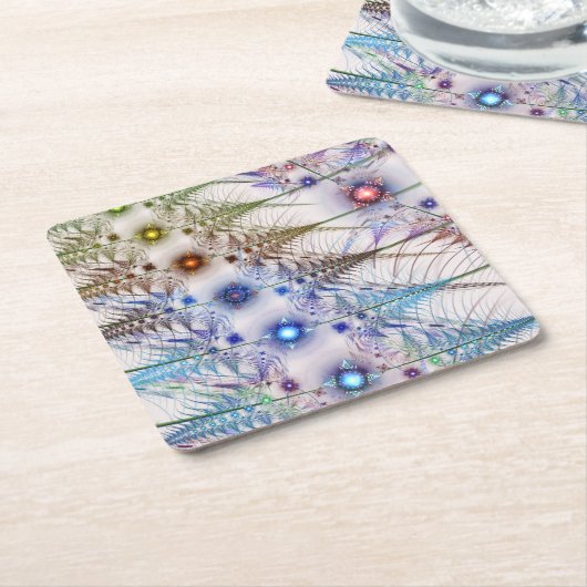 Ferns'N Flowers Abstract Vierkante Kartonnen Onderzetter (Schuin)