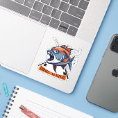 Ferocious Fish Illustration "Drag Tester" Sticker (Laptop met iPhone)