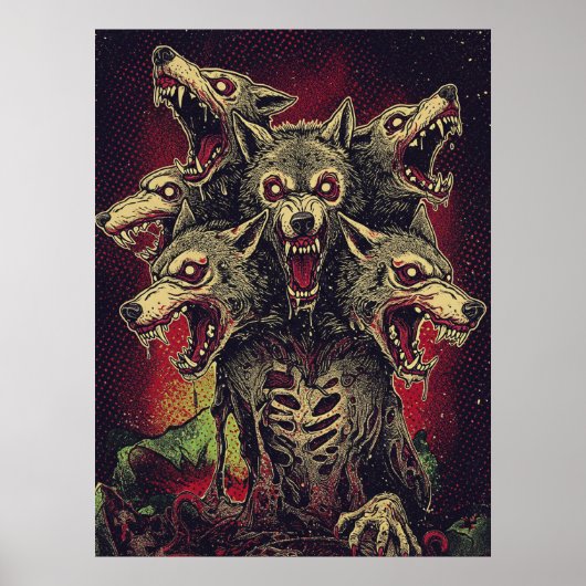 Ferocious Three-Headed Werewolf Beast Poster (Voorkant)