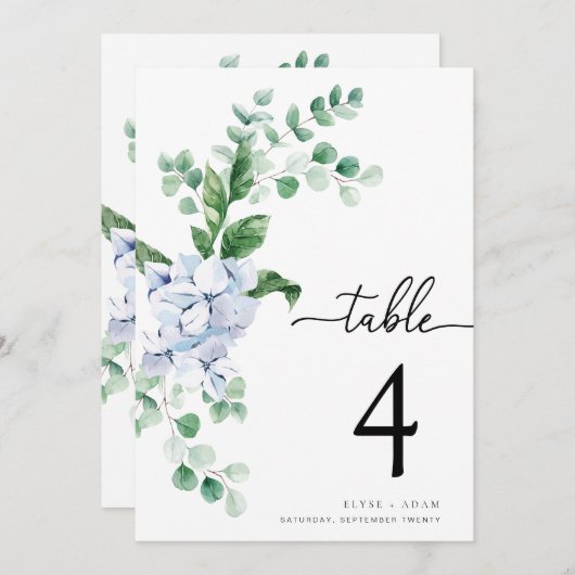 Ferras Blue Hydrangea Mariage Numéro de table (Devant / Derrière)