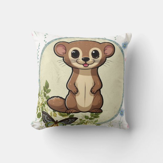 Ferret Floral Circle Print Kussen (Voorkant)