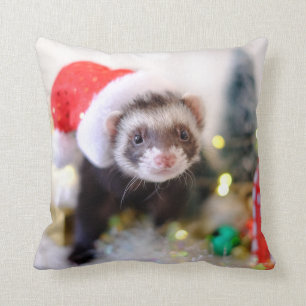 Ferret in Santa Hat-kerstdecoratie Kussen