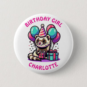 Ferret thema verjaardagsmeisje feest gepersonalise ronde button 5,7 cm