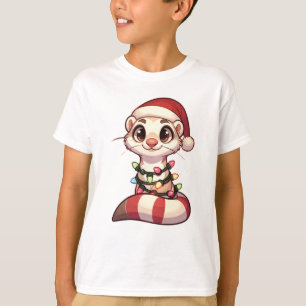 Ferret Vrolijk Kerstfeest Winterdieren Schattigee T-shirt