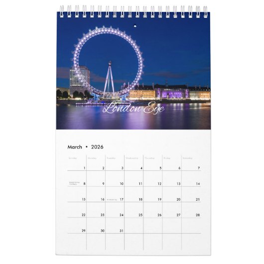 Ferris Wheels Collection Wall Calendrier (Mar 2026)