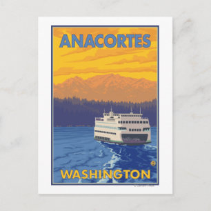 Ferry and Mountains - Anacortes, Washington Briefkaart
