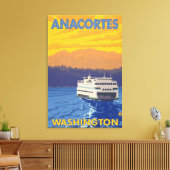 Ferry and Mountains - Anacortes, Washington Canvas Afdruk (Insitu (Woonkamer))
