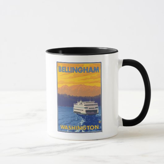 Ferry and Mountains - Bellingham, Washington Mok (Rechts)