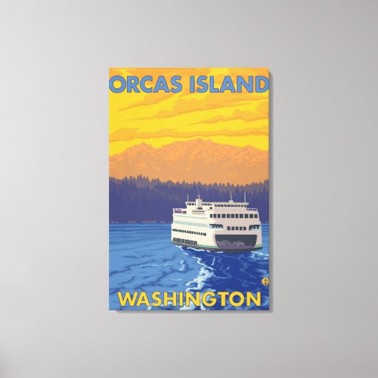 Ferry and Mountains - Orcas Island, Washington Canvas Afdruk (Voorkant)