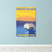 Ferry and Mountains - Orcas Island, Washington Canvas Afdruk (Insitu (Houten vloer))