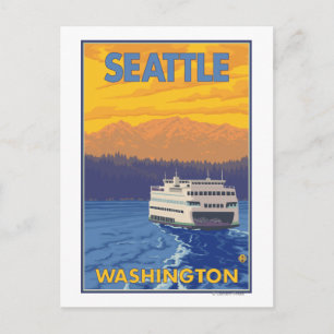 Ferry and Mountains - Seattle, Washington Briefkaart
