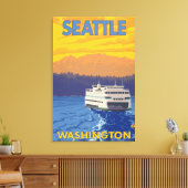 Ferry and Mountains - Seattle, Washington Canvas Afdruk (Insitu (Woonkamer))
