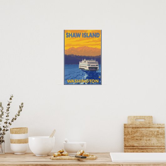 Ferry and Mountains - Shaw Island, Washington Poster (Keuken)