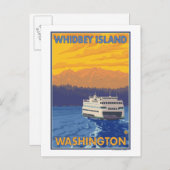 Ferry and Mountains - Whidbey Island, Washington Briefkaart (Voorkant / Achterkant)
