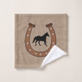 Fers à cheval Brown rustiques et chevaux noirs (Gant de toilette)