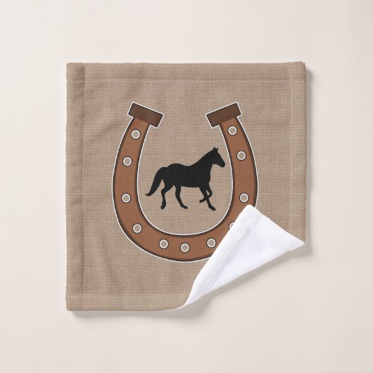 Fers à cheval Brown rustiques et chevaux noirs (Gant de toilette)