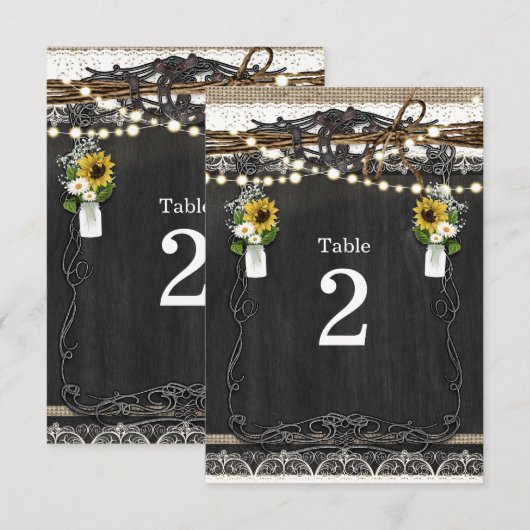 Fers à Cheval Rustiques & Fleurs Numéros de Table (Devant / Derrière)