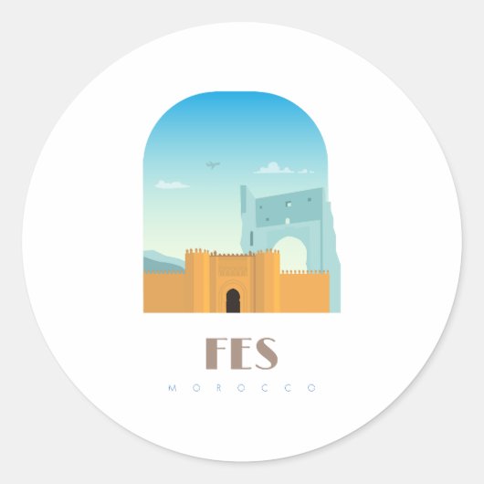Fes city morocco Skyline Ronde Sticker (Voorkant)