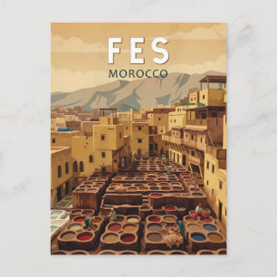 Fes Marokko Illustratie Reis Kunst Vintage Briefkaart